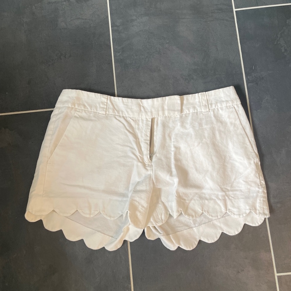J. Crew Factory White Scalloped Hem Chino Shorts